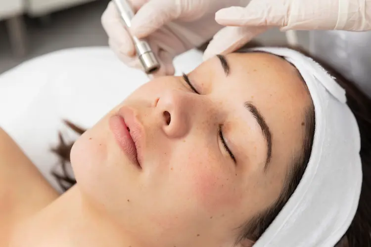 A woman receiving a microdermabrasion treatment